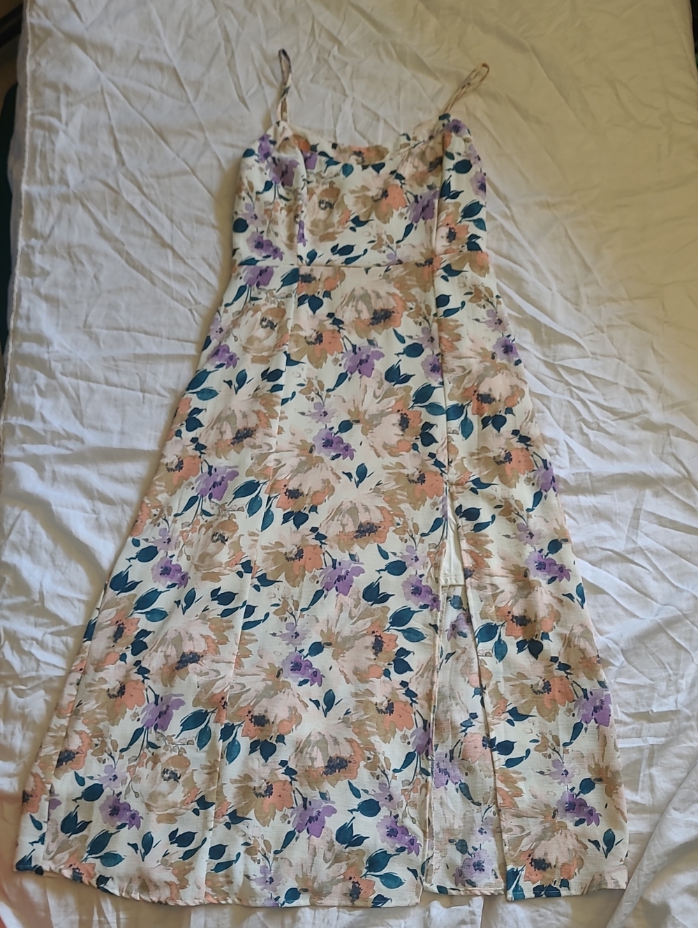 Wallflower Cream Floral Midi Dress with Peach & Purple Blossoms